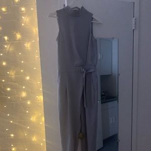 Light blue/silver high-neck, open back jumpsuit